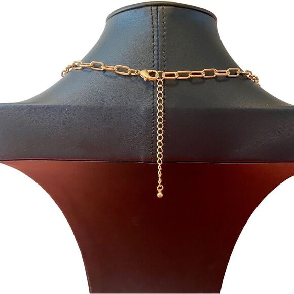 Piper K Rhinestone & Pave Crystal Skelton Pendant on extra long gold toned chain - Picture 6 of 7